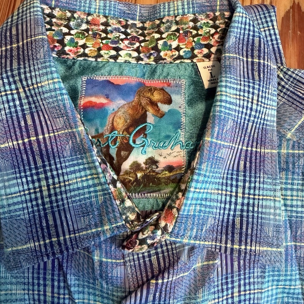 Robert Graham Long Sleeved ButtonUp Blue/Purple AOP Office Flip Cuff Cotton LG